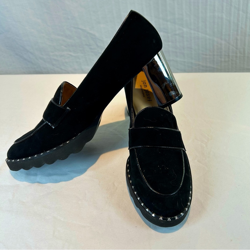 Jon Josef Sz 11 Kao Black Suede loafer Silver Heels Studded Anthropologie Brand